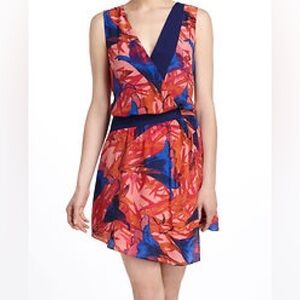 Anthropologie silk, Leifsdottir- Vibrant Pink and Blue Floral Mini Dress size 2